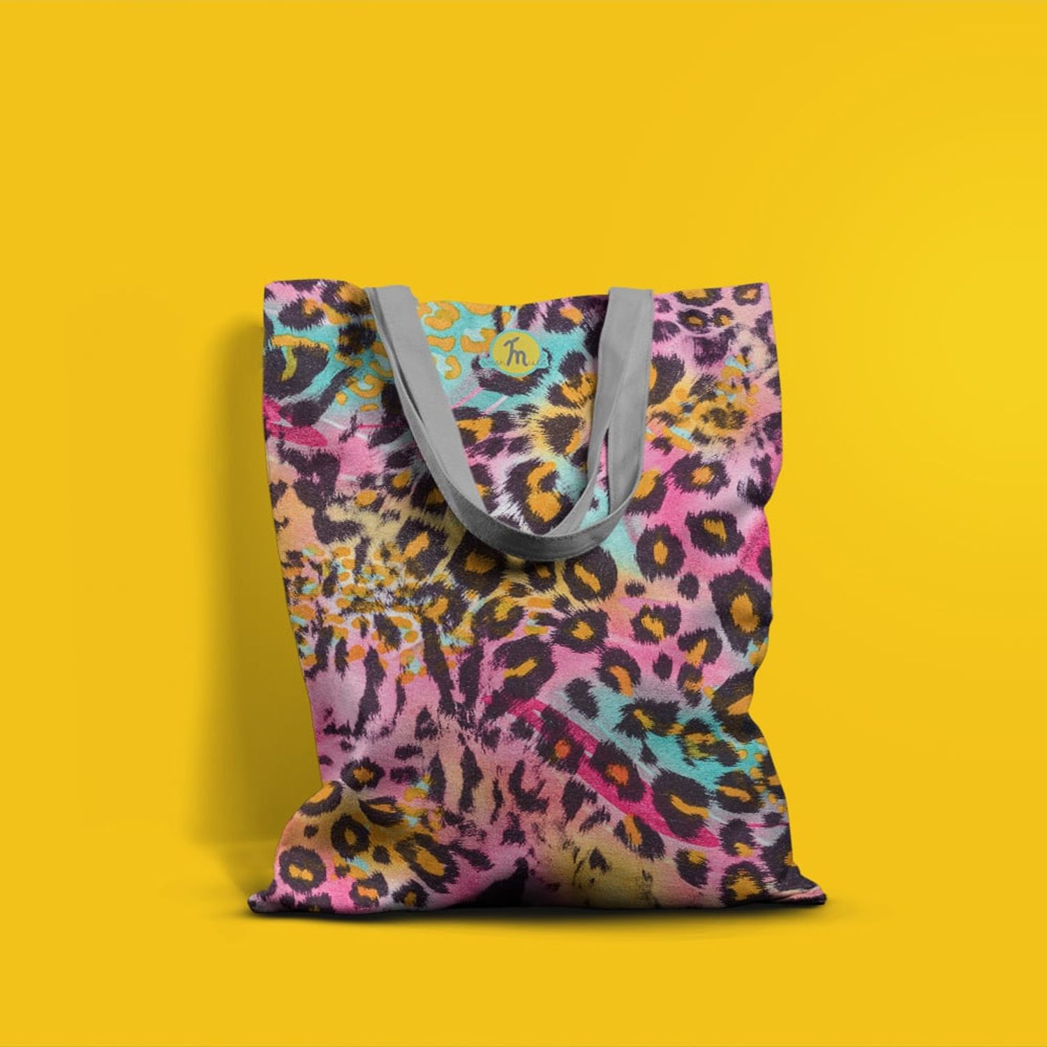 Geanta Handmade Tote Basic, Mulewear, Animal Print Leopard Multicolor, Multicolor, 43x37 cm fotografia produsului View 5 L