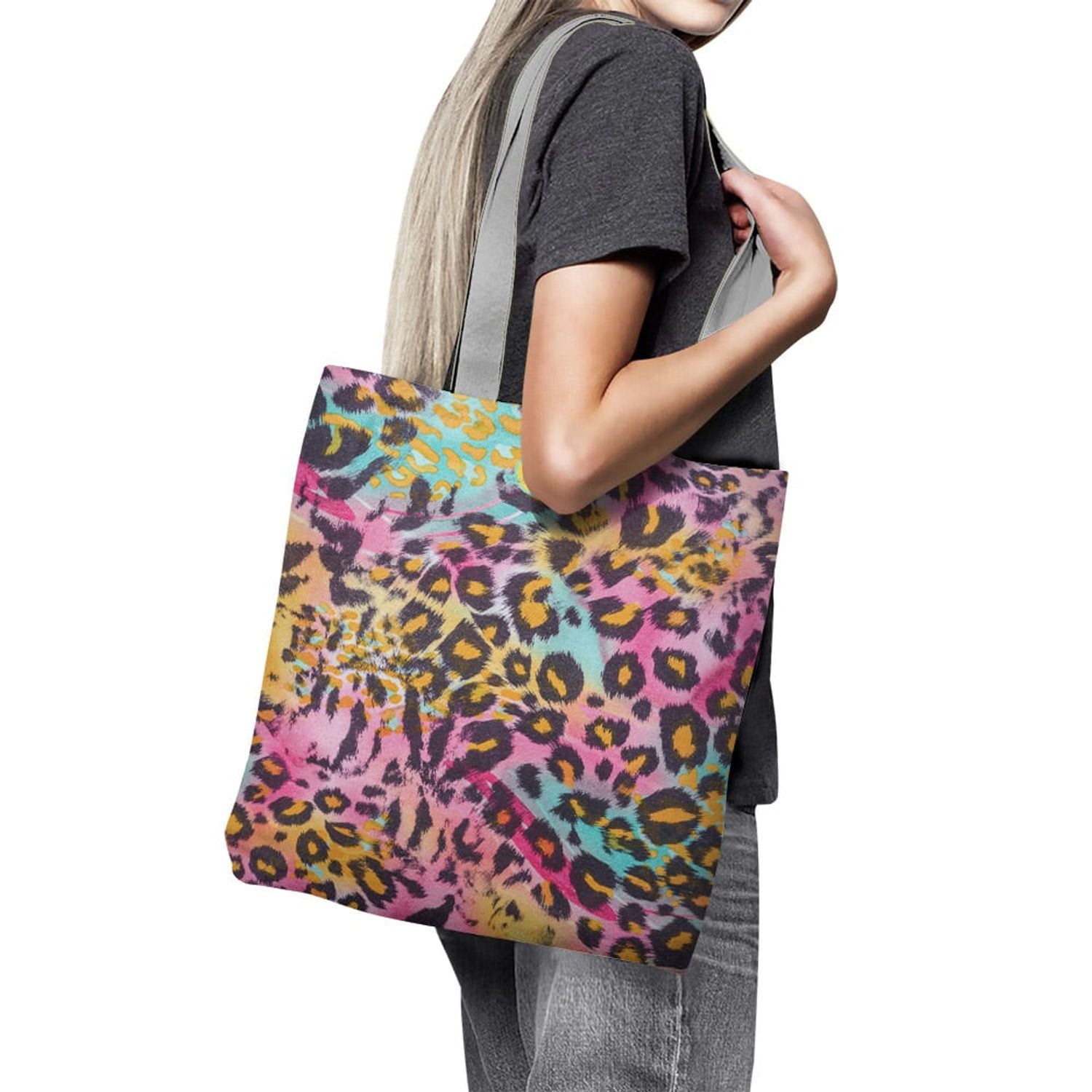 Geanta Handmade Tote Basic, Mulewear, Animal Print Leopard Multicolor, Multicolor, 43x37 cm fotografia produsului View 6 L