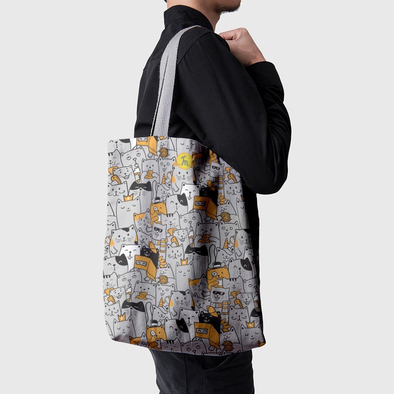 Geanta Handmade Tote Basic, Multitudine de Pisici, Multicolor, 43x37 cm fotografia produsului View 3 L