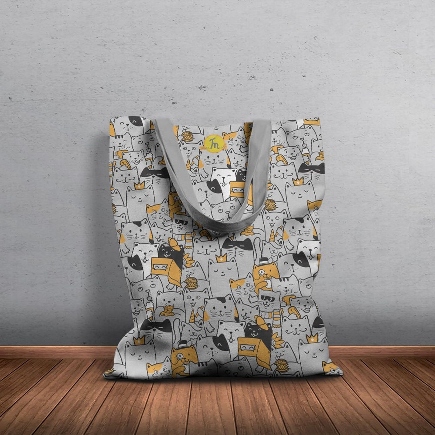Geanta Handmade Tote Basic, Multitudine de Pisici, Multicolor, 43x37 cm fotografia produsului View 6 L