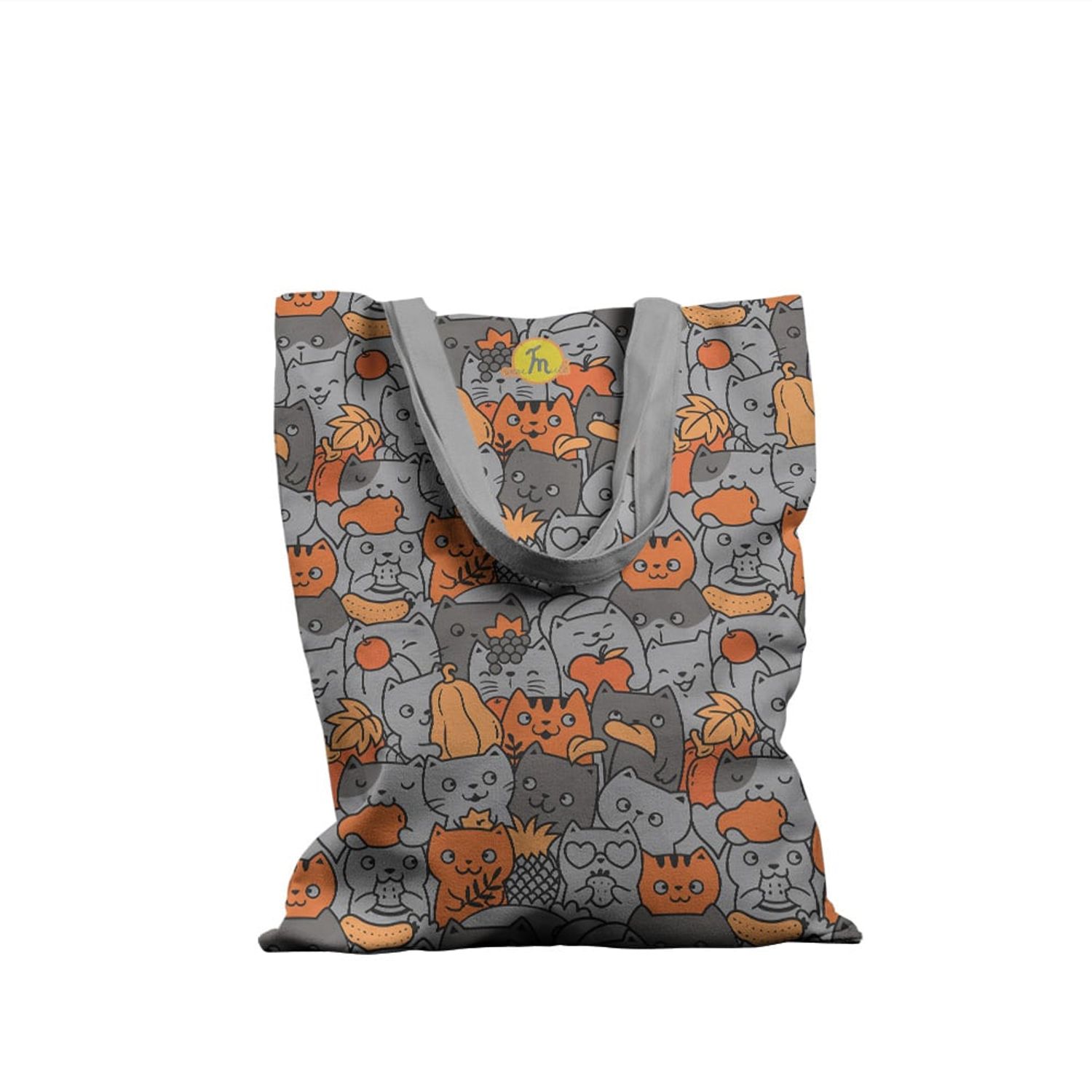 Geanta Handmade Tote Basic, Pisici cu Fructe, Multicolor, 43x37 cm fotografia produsului