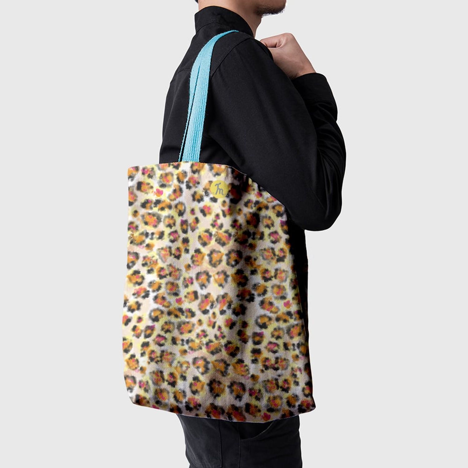 Geanta Handmade Tote Basic, Mulewear, Animal Print Leopard, Multicolor, 43x37 cm fotografia produsului View 3 L