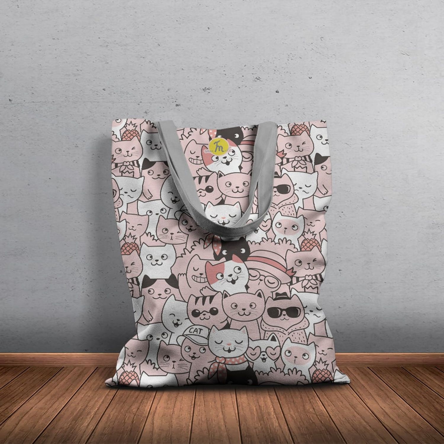 Geanta Handmade Tote Basic, Pisici in Cartier, Multicolor, 43x37 cm fotografia produsului View 6 L