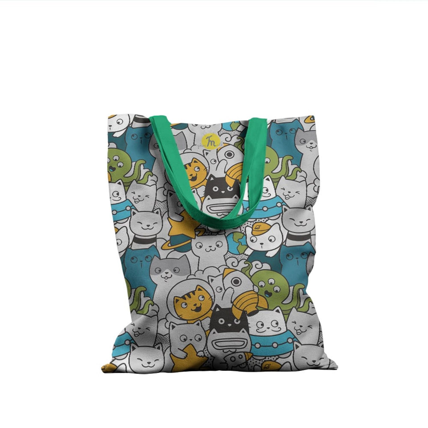 Geanta Handmade Tote Basic, Si Pisicile lucreaza la NASA, Multicolor, 43x37 cm fotografia produsului