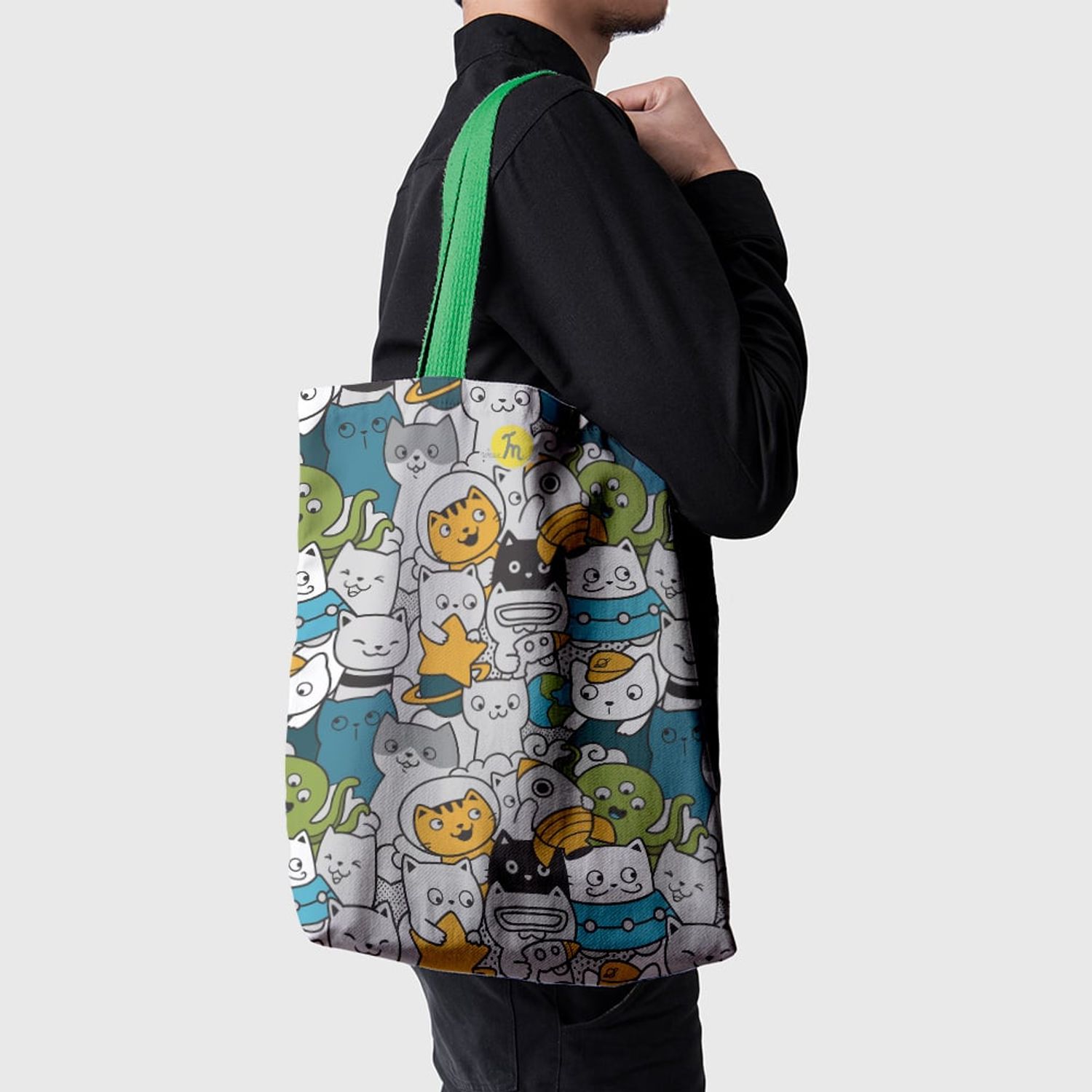 Geanta Handmade Tote Basic, Si Pisicile lucreaza la NASA, Multicolor, 43x37 cm fotografia produsului View 4 L