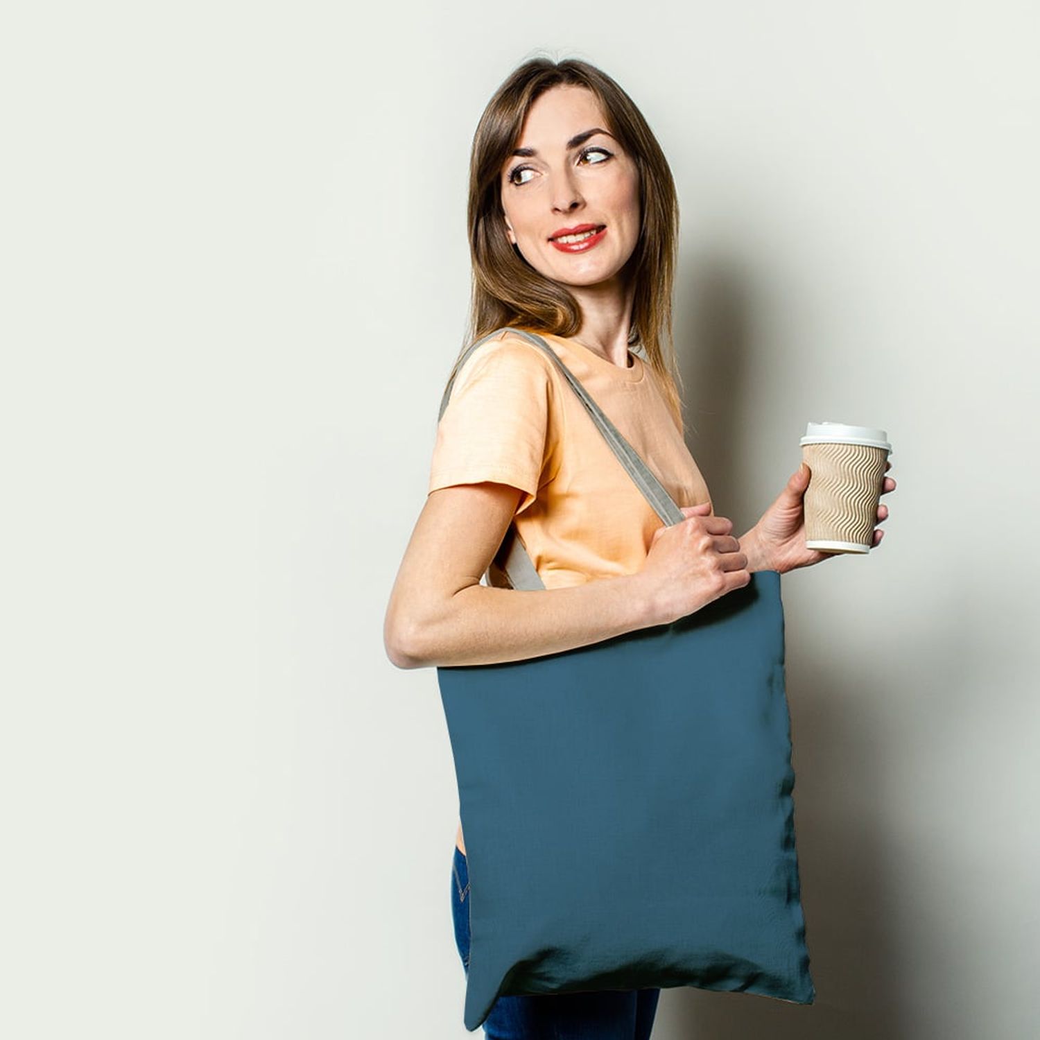 Geanta Handmade Tote Basic, Mulewear, Albastru Intens, 43x37 cm fotografia produsului View 2 L