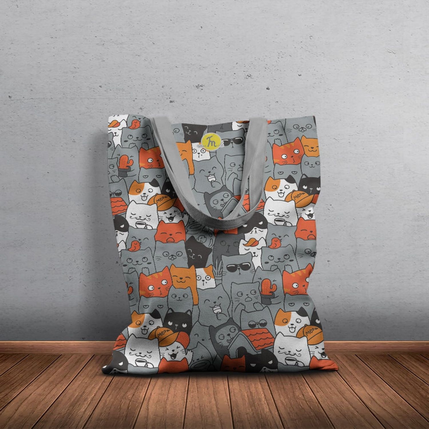 Geanta Handmade Tote Basic, Duminica cu Pisici, Multicolor, 43x37 cm fotografia produsului View 4 L