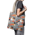 Geanta Handmade Tote Basic, Duminica cu Pisici, Multicolor, 43x37 cm fotografia produsului View 5 S