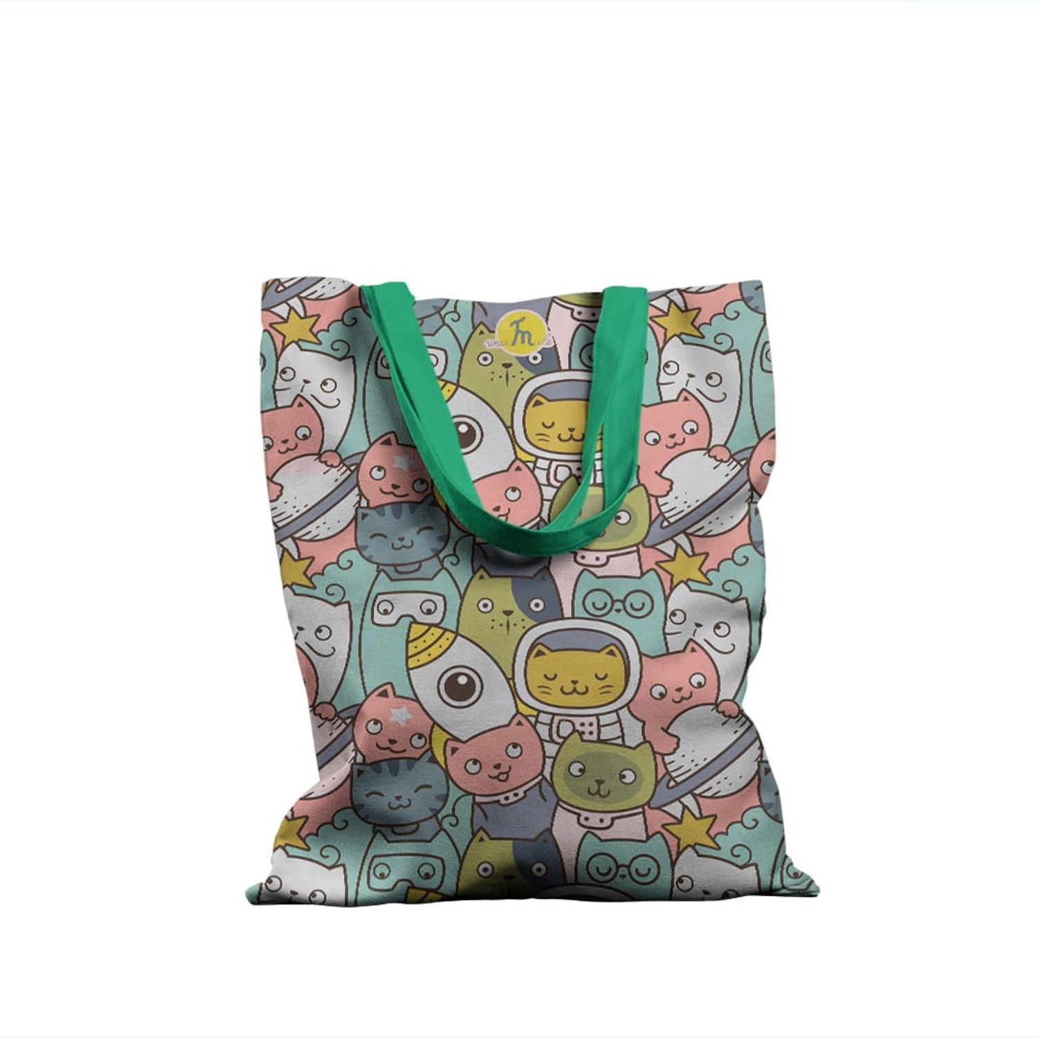 Geanta Handmade Tote Basic, Pisici in Spatiu, Multicolor, 43x37 cm fotografia produsului