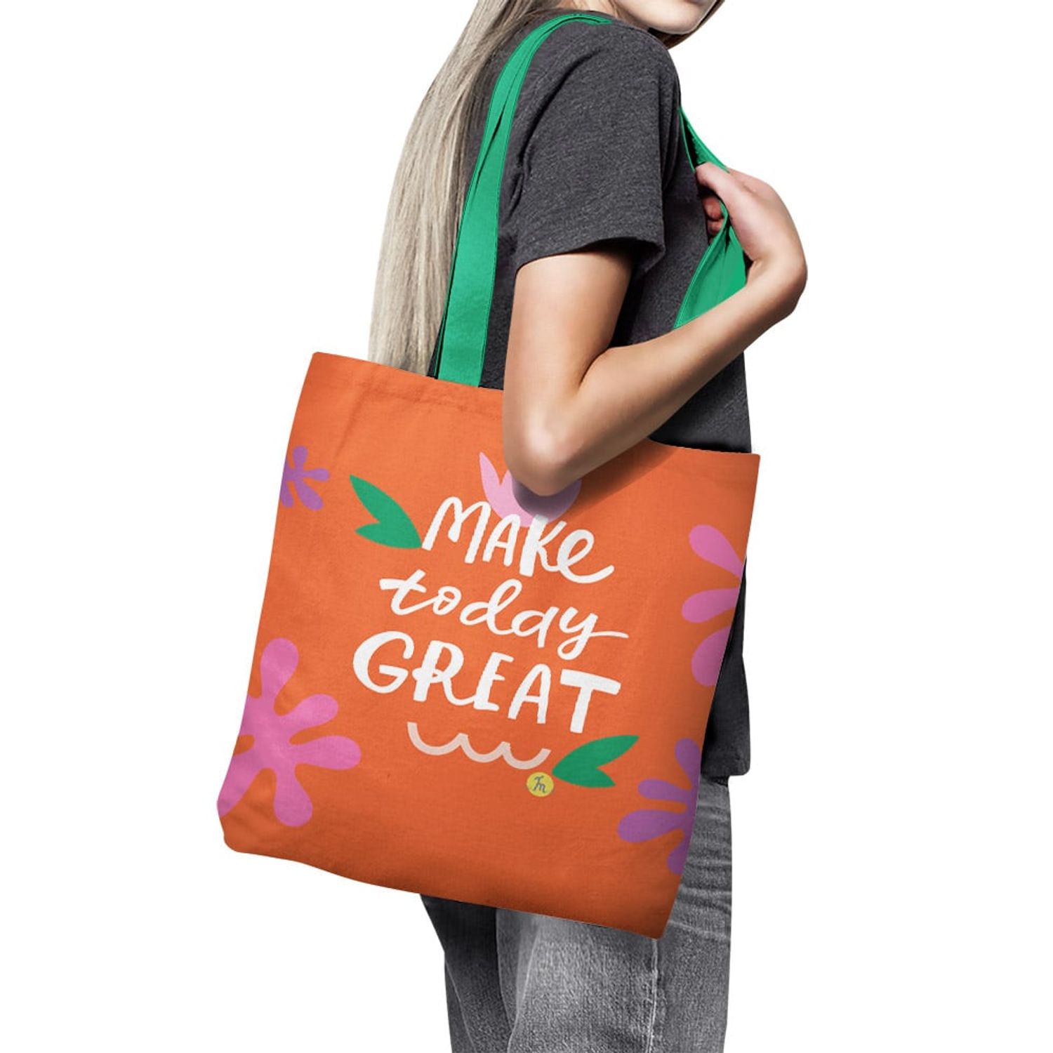 Geanta Handmade Tote Basic, Motto Make Today Great, Multicolor, 43x37 cm fotografia produsului View 3 L