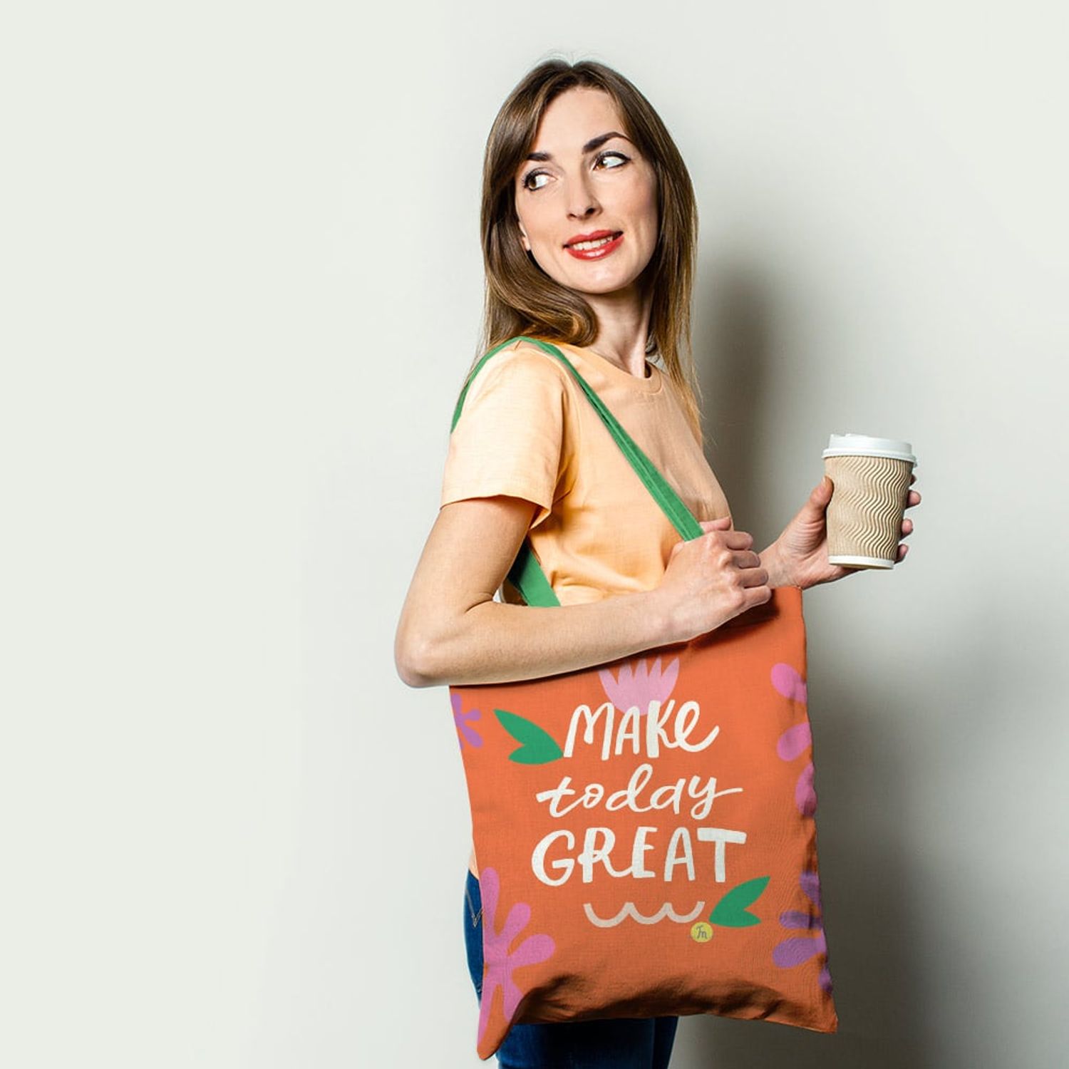 Geanta Handmade Tote Basic, Motto Make Today Great, Multicolor, 43x37 cm fotografia produsului View 2 L