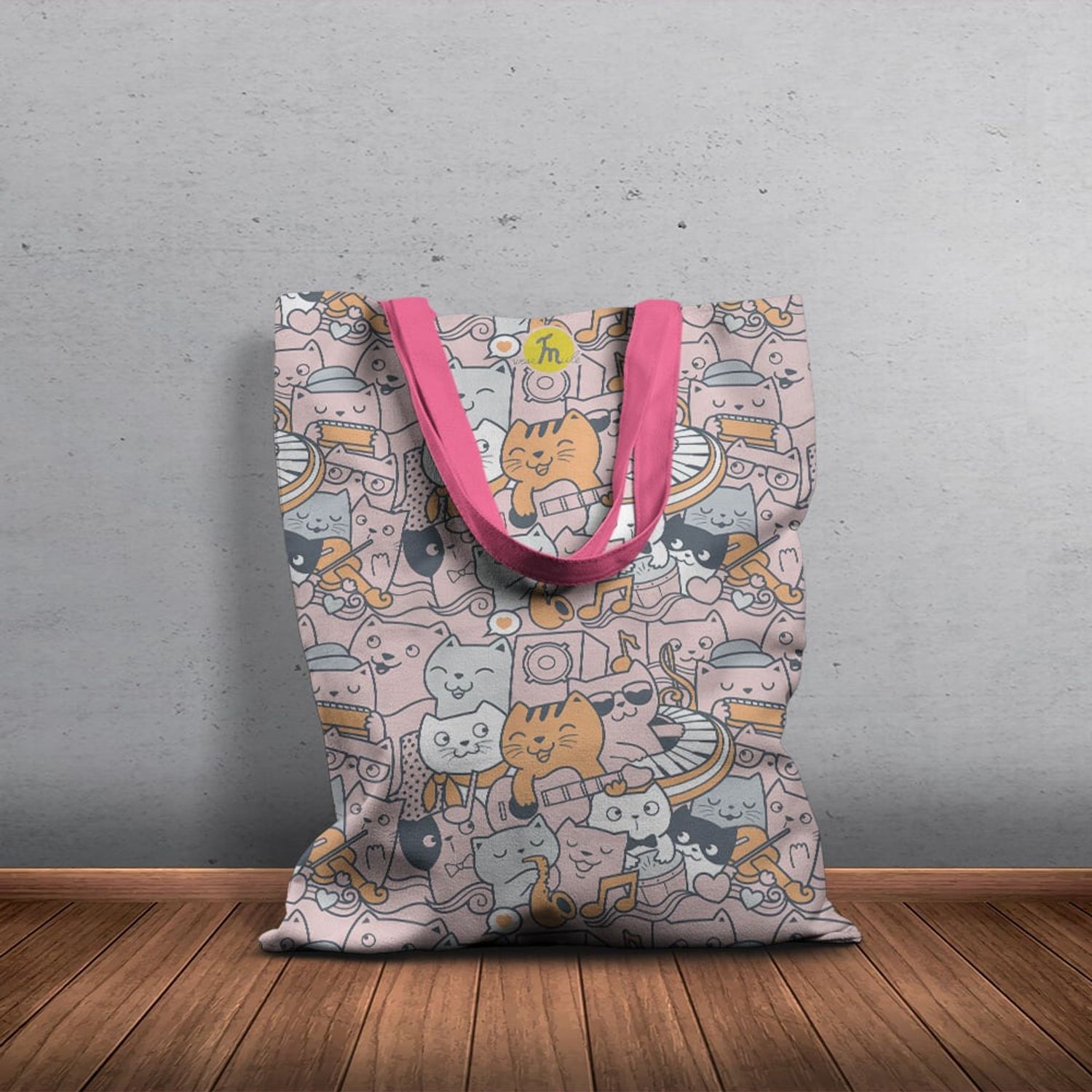 Geanta Handmade Tote Basic, Si Pisicile adora Muzica, Multicolor, 43x37 cm fotografia produsului View 3 L