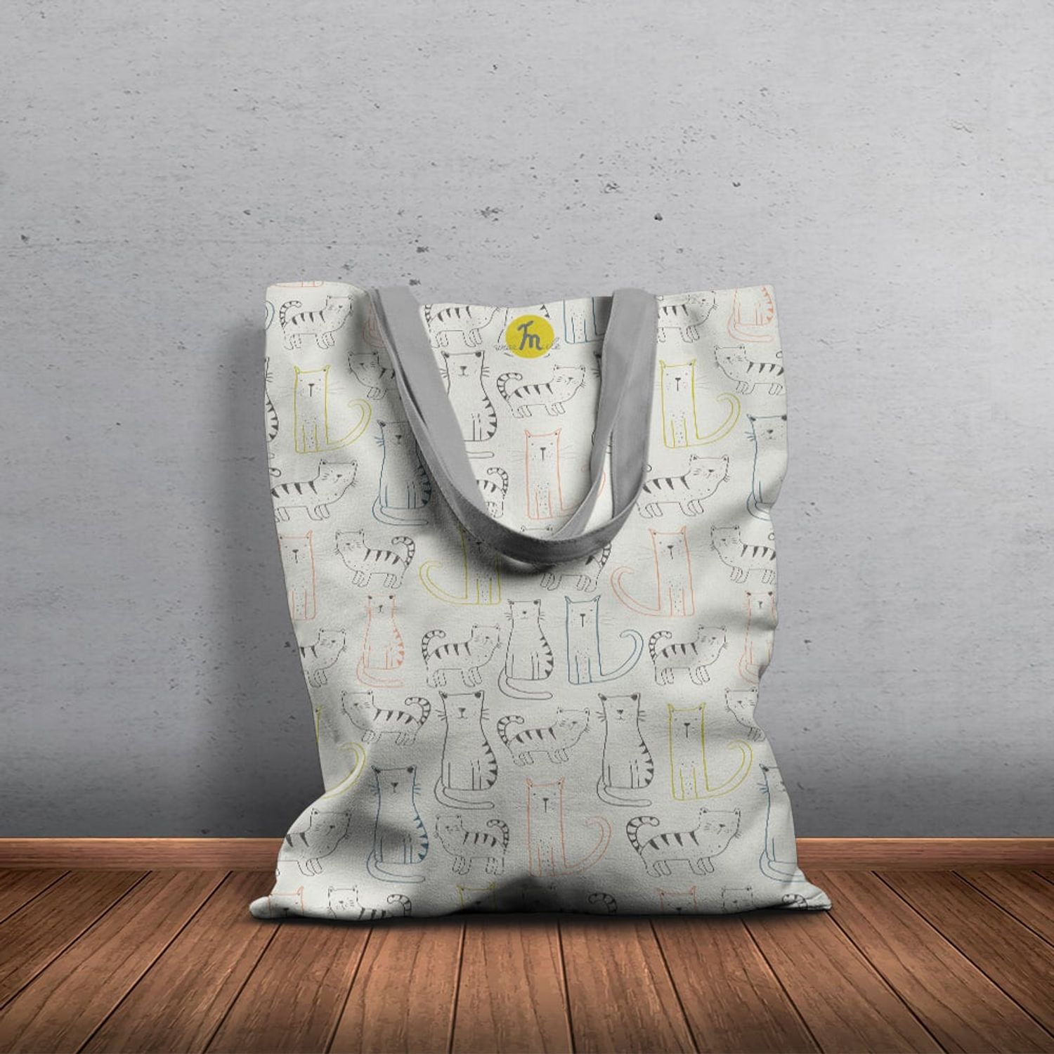 Geanta Handmade Tote Basic, Pisici Desenate de Copii, Multicolor, 43x37 cm fotografia produsului View 3 L
