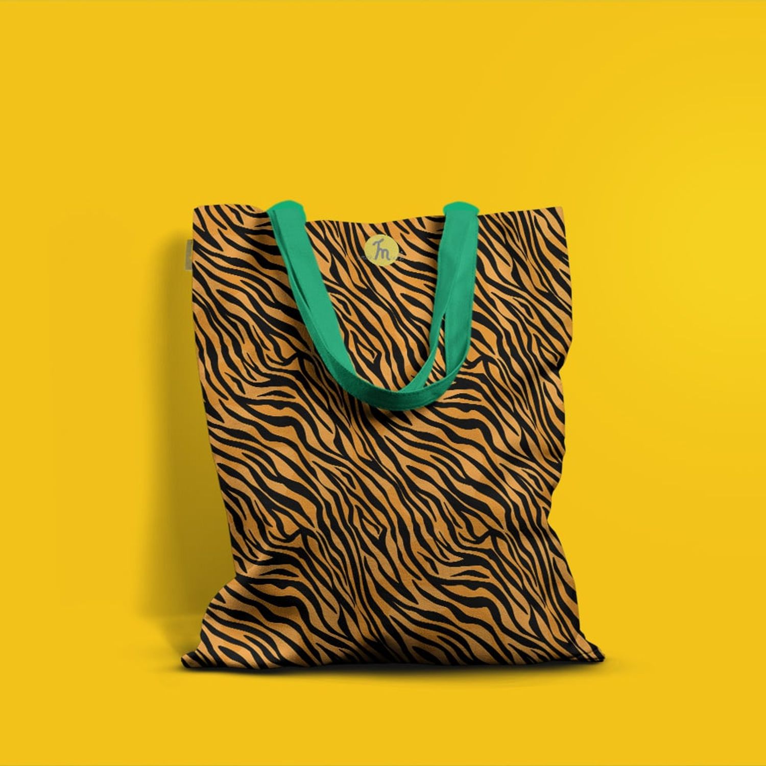 Geanta Handmade Tote Basic, Mulewear, Animal Print Tigru, Multicolor, 43x37 cm fotografia produsului View 3 L