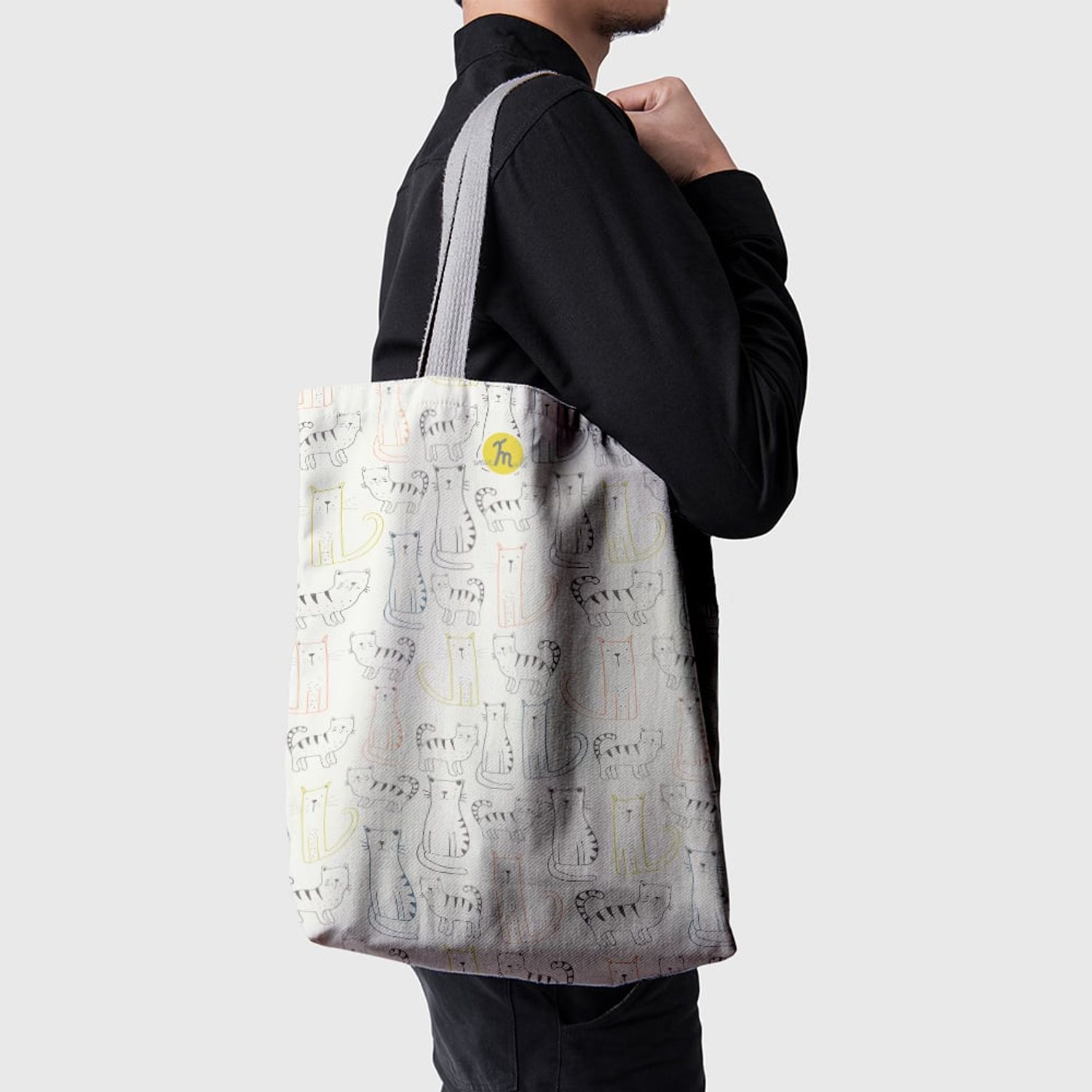 Geanta Handmade Tote Basic, Pisici Desenate de Copii, Multicolor, 43x37 cm fotografia produsului View 4 L