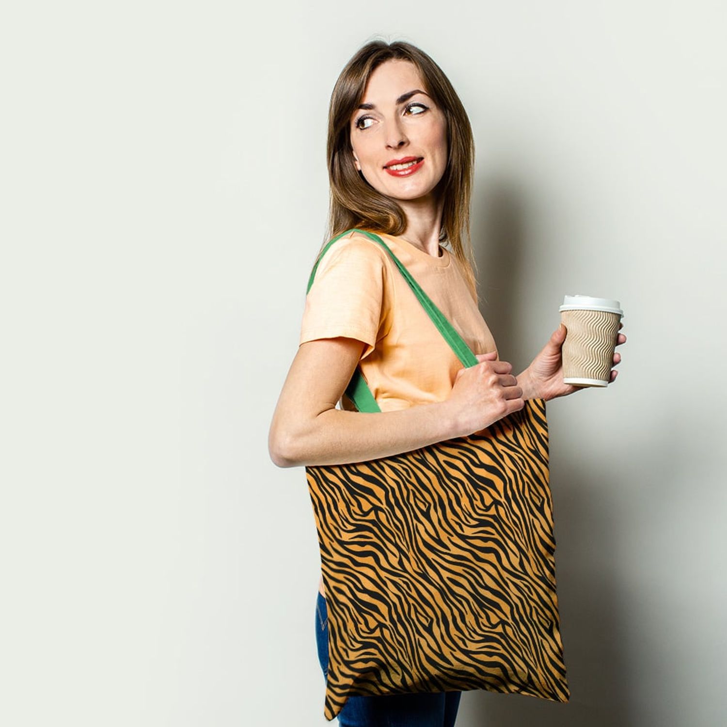 Geanta Handmade Tote Basic, Mulewear, Animal Print Tigru, Multicolor, 43x37 cm fotografia produsului View 2 L