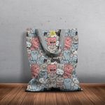 Geanta Handmade Tote Basic, Pisici la Moda, Multicolor, 43x37 cm fotografia produsului View 5 S