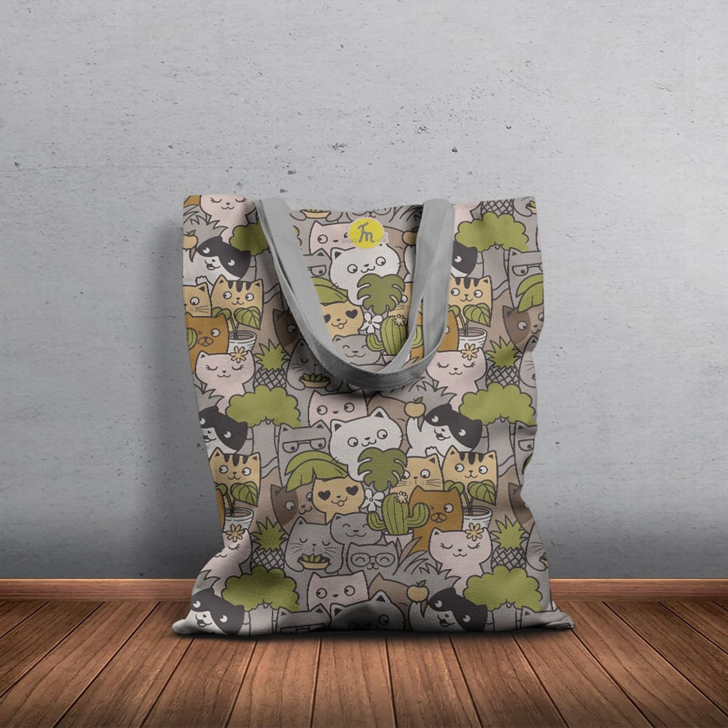 Geanta Handmade Tote Basic, Pisici si Plante, Multicolor, 43x37 cm fotografia produsului View 6 L