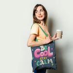 Geanta Handmade Tote Basic, Motto Fii Calm, Multicolor, 43x37 cm fotografia produsului View 2 S