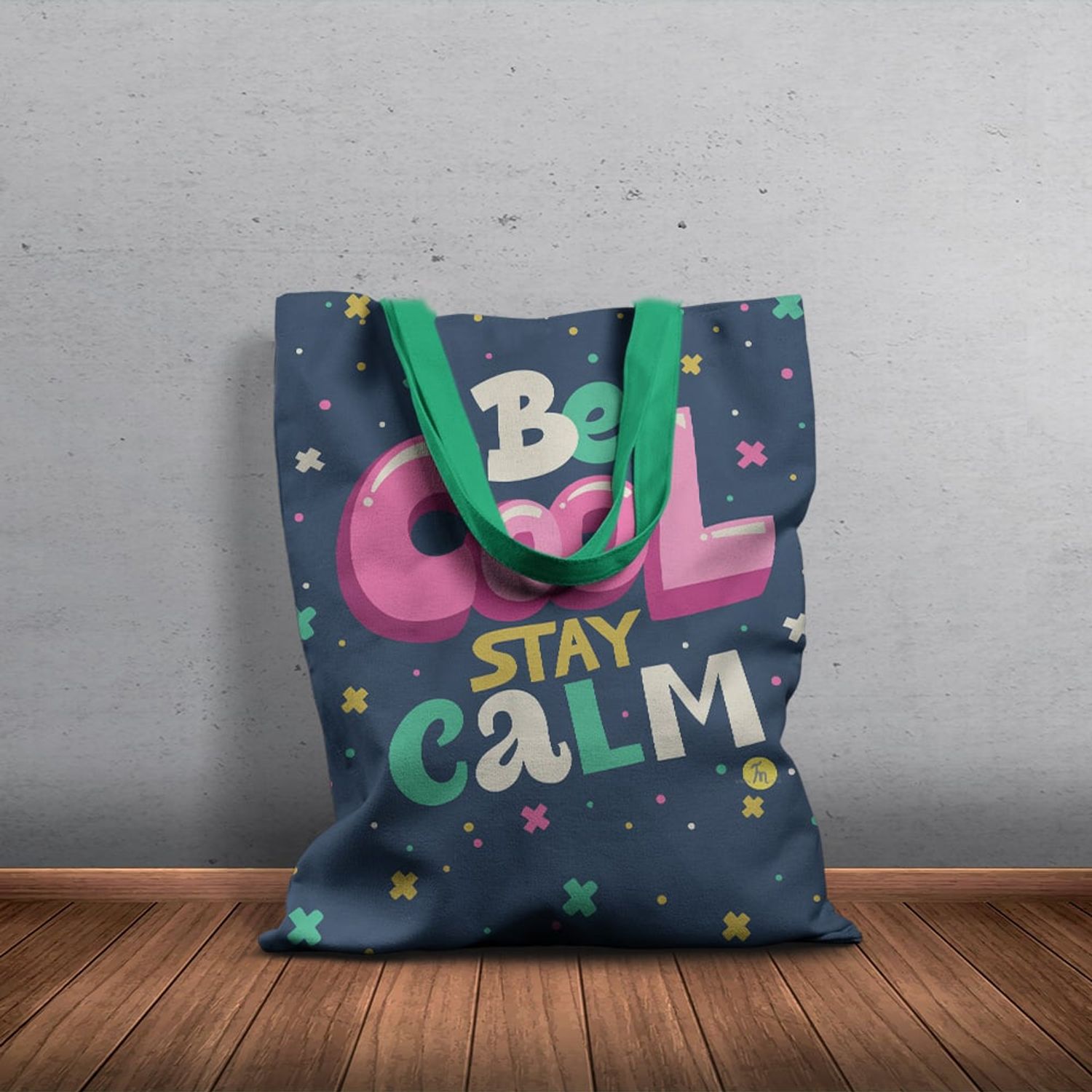 Geanta Handmade Tote Basic, Motto Fii Calm, Multicolor, 43x37 cm fotografia produsului View 3 L