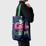 Geanta Handmade Tote Basic, Motto Fii Calm, Multicolor, 43x37 cm fotografia produsului View 5 S