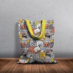Geanta Handmade Tote Basic, Pisici Pofticioase, Multicolor, 43x37 cm fotografia produsului View 6 S