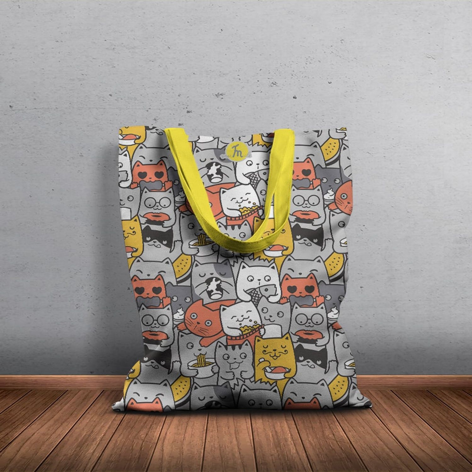 Geanta Handmade Tote Basic, Pisici Pofticioase, Multicolor, 43x37 cm fotografia produsului View 6 L