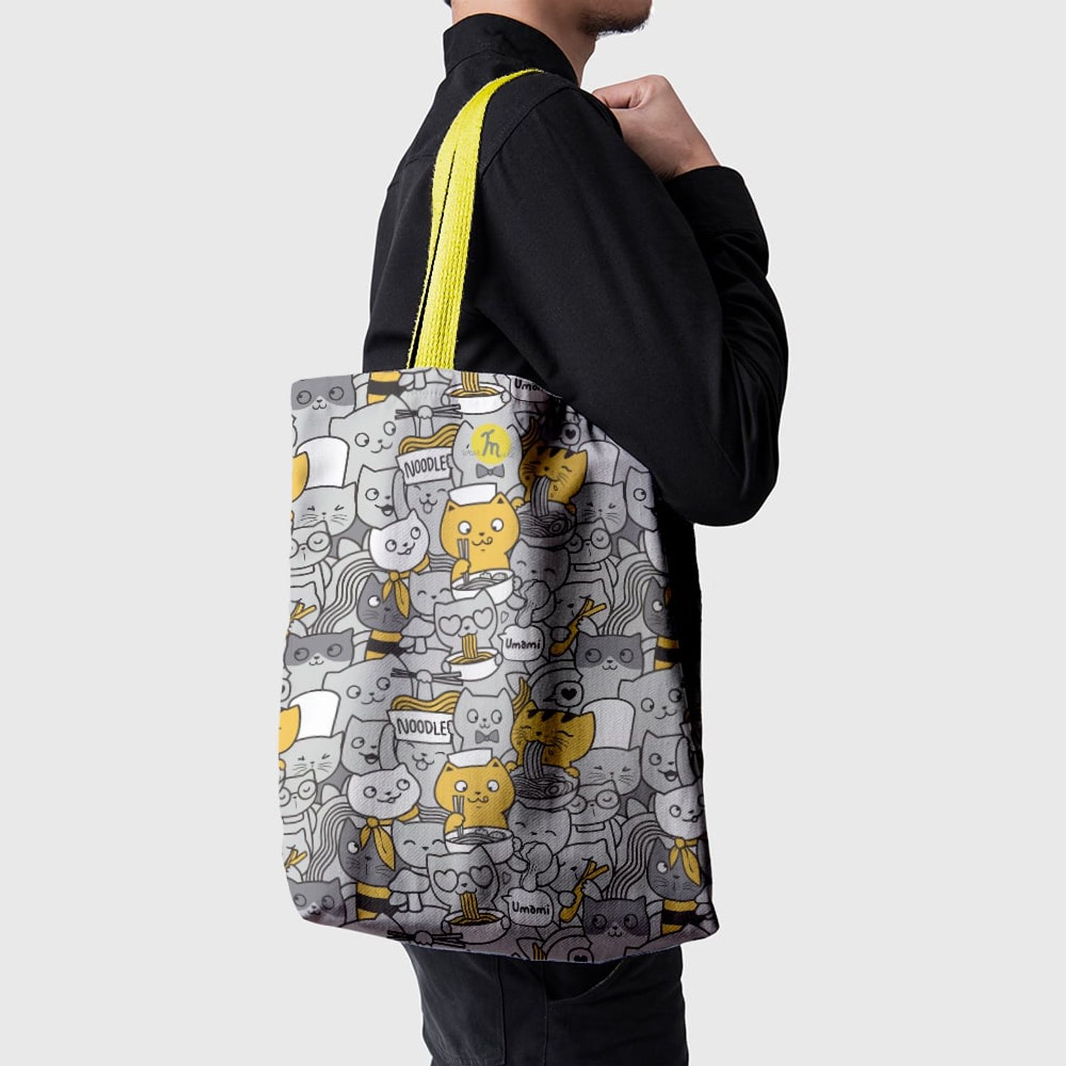Geanta Handmade Tote Basic, Pisici la Masa, Multicolor, 43x37 cm fotografia produsului View 4 L