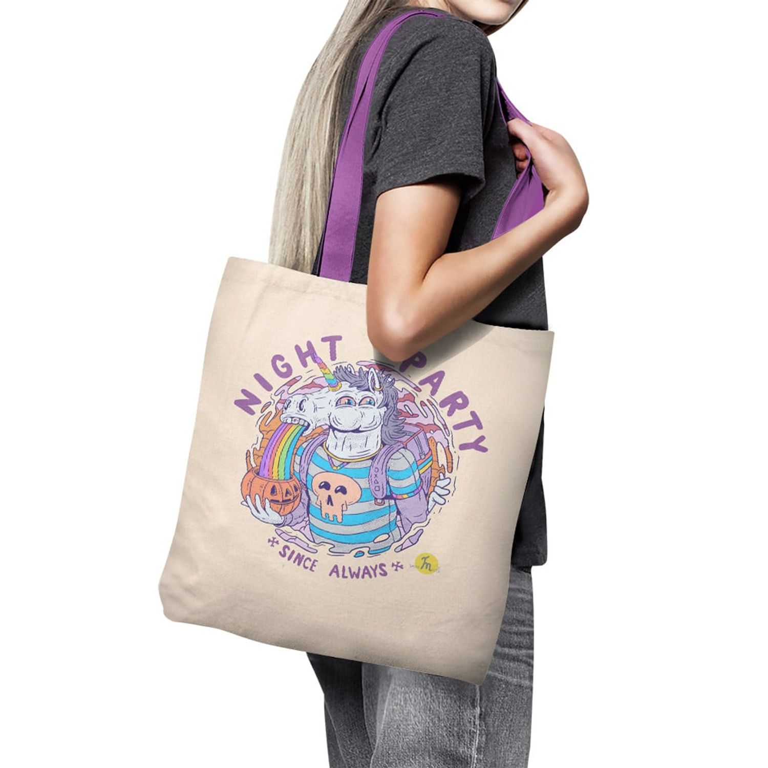 Geanta Handmade Tote Basic, Halloween Night Party Since Always, Multicolor, 43x37 cm fotografia produsului View 4 L
