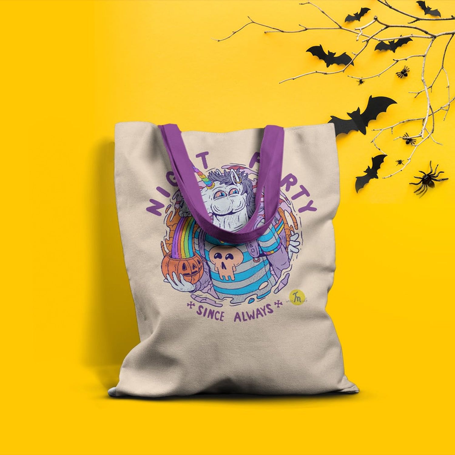 Geanta Handmade Tote Basic, Halloween Night Party Since Always, Multicolor, 43x37 cm fotografia produsului View 2 L