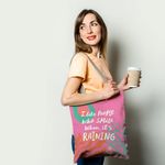Geanta Handmade Tote Basic, Motto Zambind cand Ploua, Multicolor, 43x37 cm fotografia produsului View 2 S