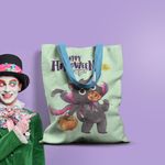 Geanta Handmade Tote Basic, Mulewear, Halloween Pisica la Colindat, Multicolor, 43x37 cm fotografia produsului View 5 S