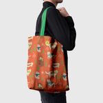 Geanta Handmade Tote Basic, Pisici cu Fular si Fulgi de Nea, Multicolor, 43x37 cm fotografia produsului View 3 S
