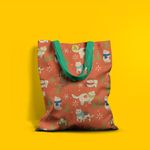 Geanta Handmade Tote Basic, Pisici cu Fular si Fulgi de Nea, Multicolor, 43x37 cm fotografia produsului View 4 S