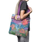 Geanta Handmade Tote Basic, Creaturile din Noaptea de Halloween, Multicolor, 43x37 cm fotografia produsului View 3 S