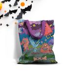 Geanta Handmade Tote Basic, Creaturile din Noaptea de Halloween, Multicolor, 43x37 cm fotografia produsului View 4 S