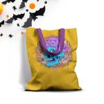 Geanta Handmade Tote Basic, Halloween Pisicuta pe Craniu, Multicolor, 43x37 cm fotografia produsului View 5 S