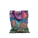 Geanta Handmade Tote Basic, Creaturile din Noaptea de Halloween, Multicolor, 43x37 cm fotografia produsului