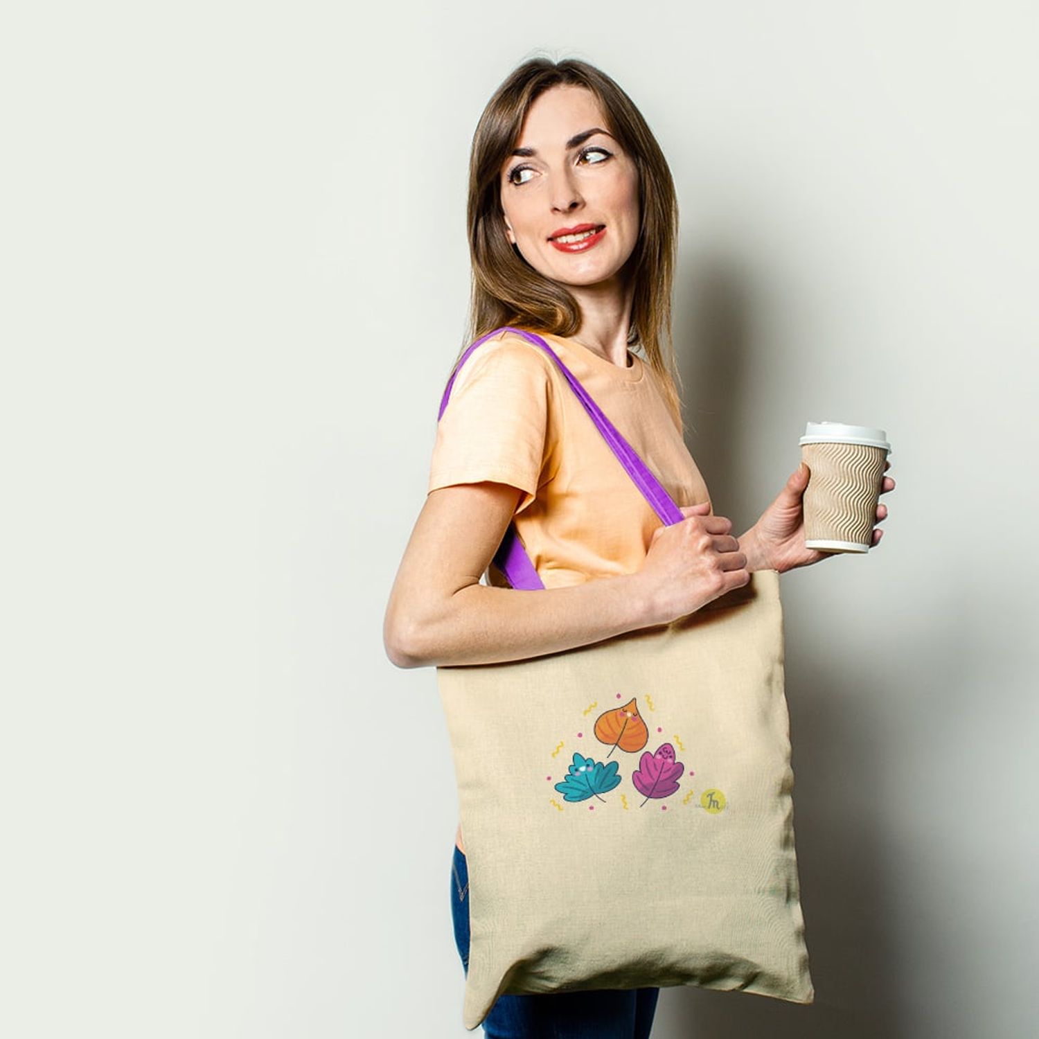 Geanta Handmade Tote Basic, Botanic Plante Frunzulite Tomnatice, Multicolor, 43x37 cm fotografia produsului View 2 L