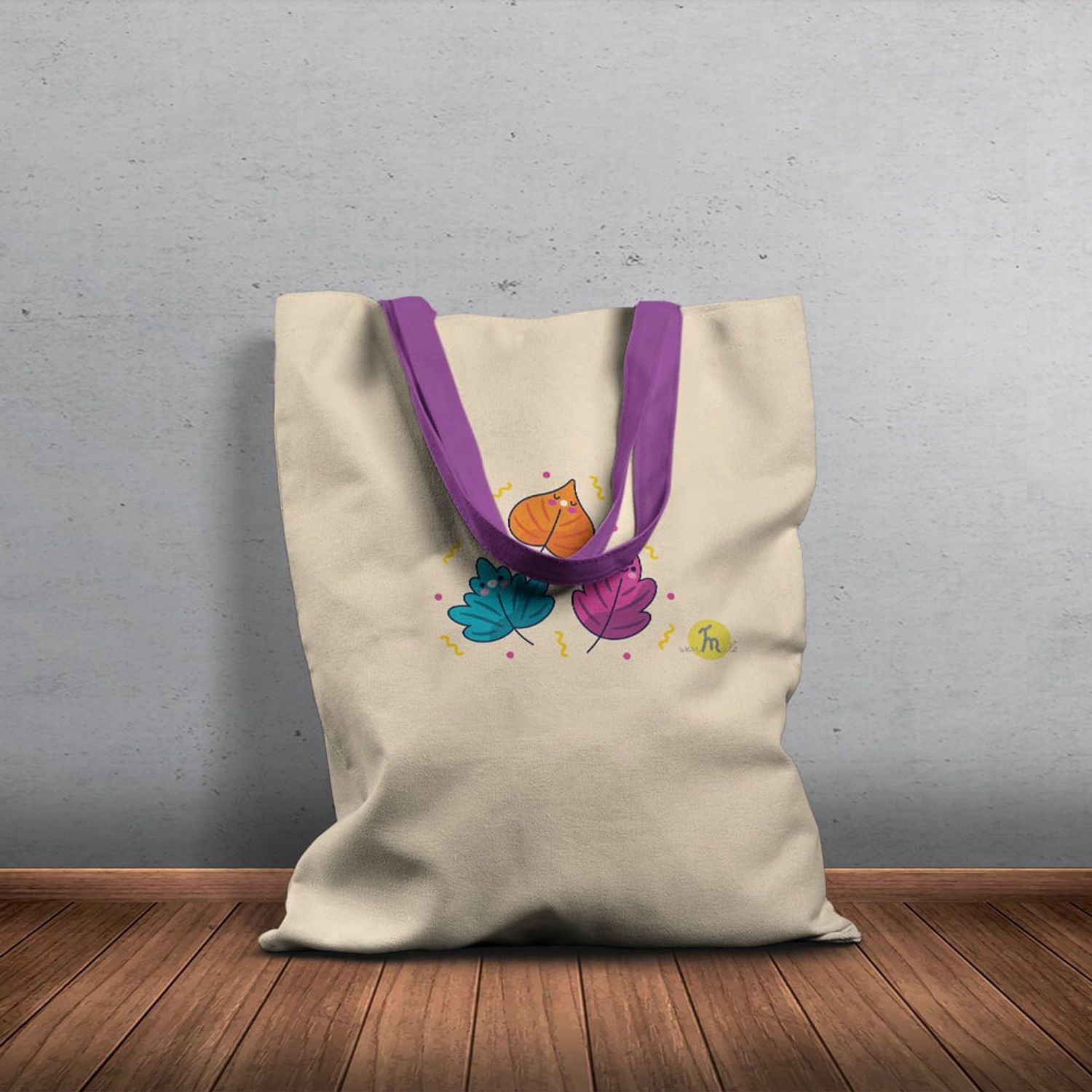 Geanta Handmade Tote Basic, Botanic Plante Frunzulite Tomnatice, Multicolor, 43x37 cm fotografia produsului View 4 L