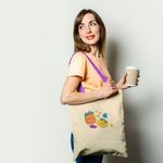 Geanta Handmade Tote Basic, Botanic Plante Dovlecei, Multicolor, 43x37 cm fotografia produsului View 2 S