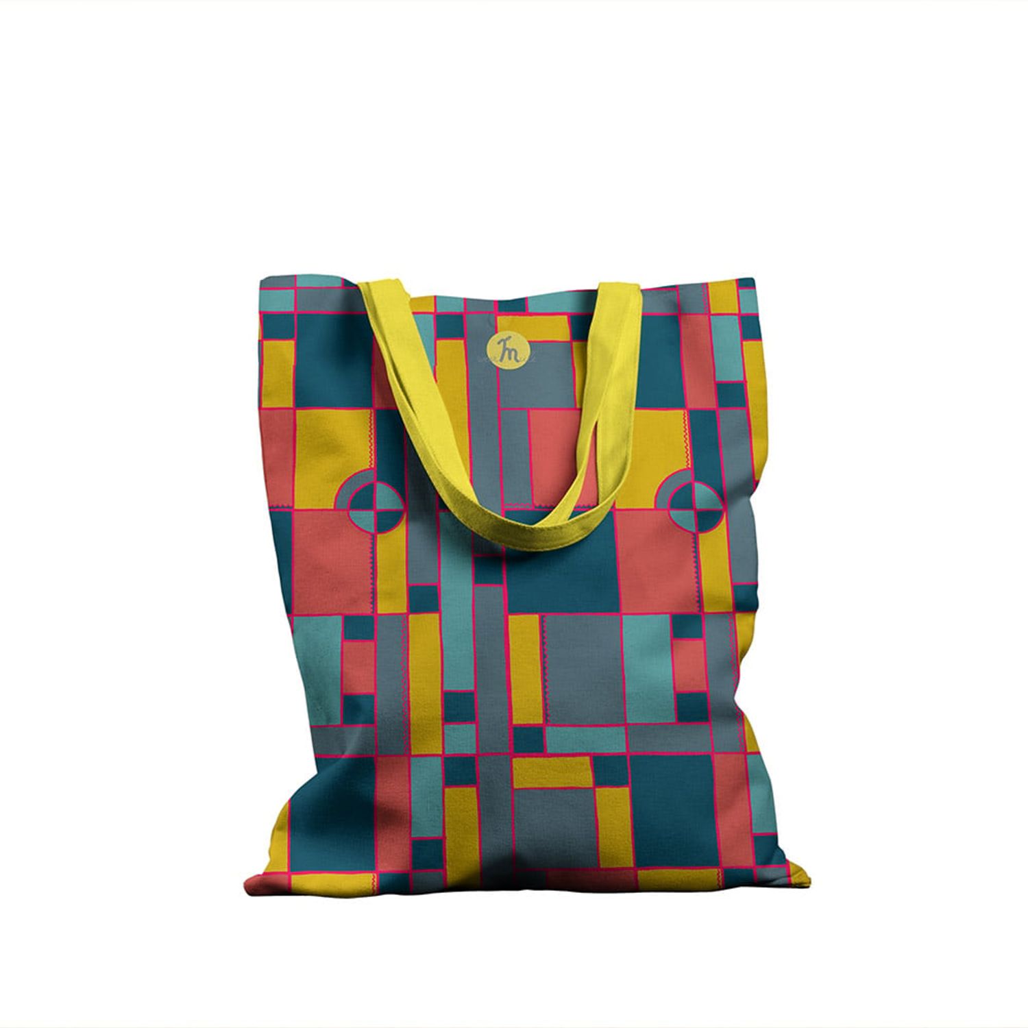 Geanta Handmade, Tote Bag Basic Original Mulewear, Geometric Abstract Desen Color Copii, Child Mumble, Multicolor, 43x37 cm fotografia produsului