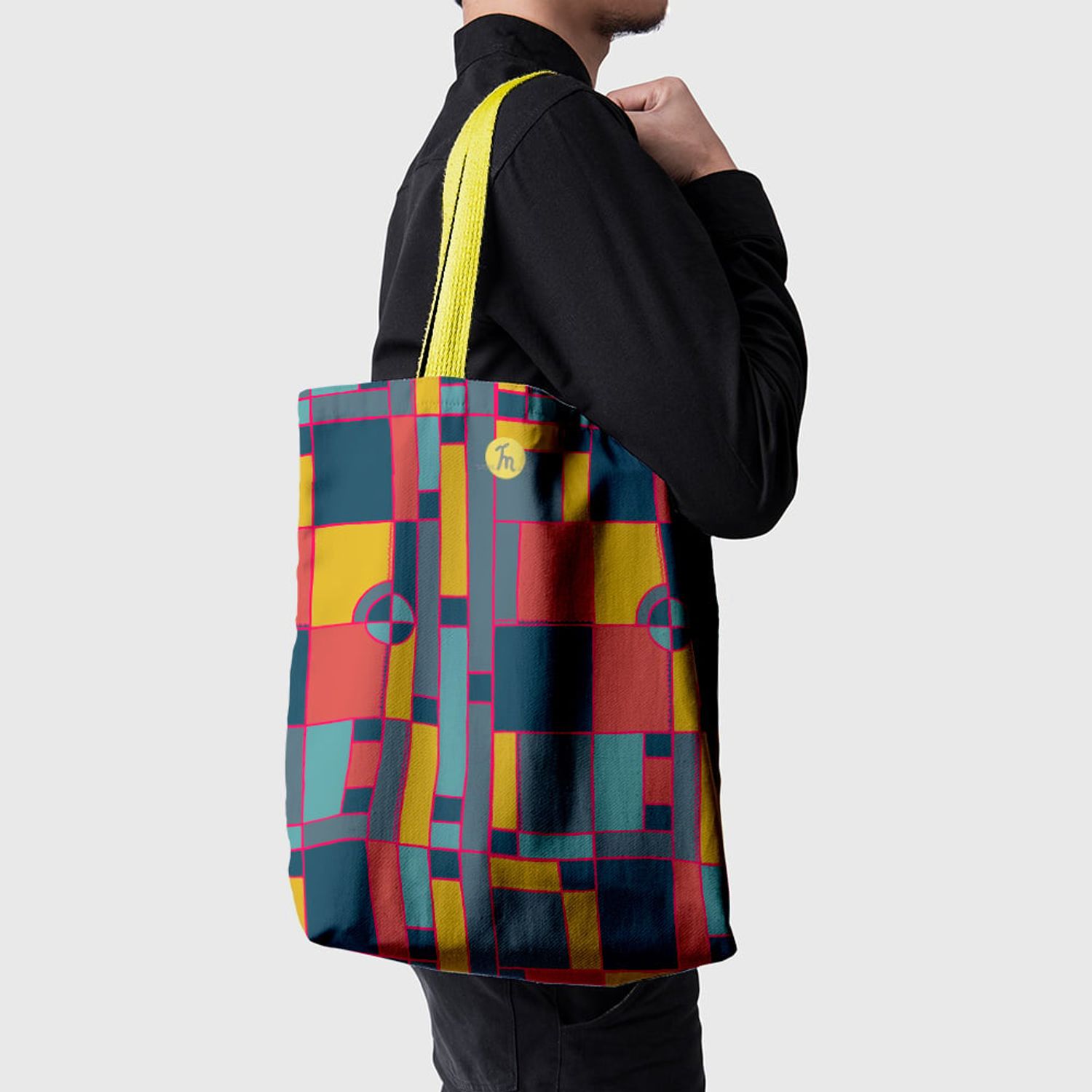 Geanta Handmade, Tote Bag Basic Original Mulewear, Geometric Abstract Desen Color Copii, Child Mumble, Multicolor, 43x37 cm fotografia produsului View 5 L