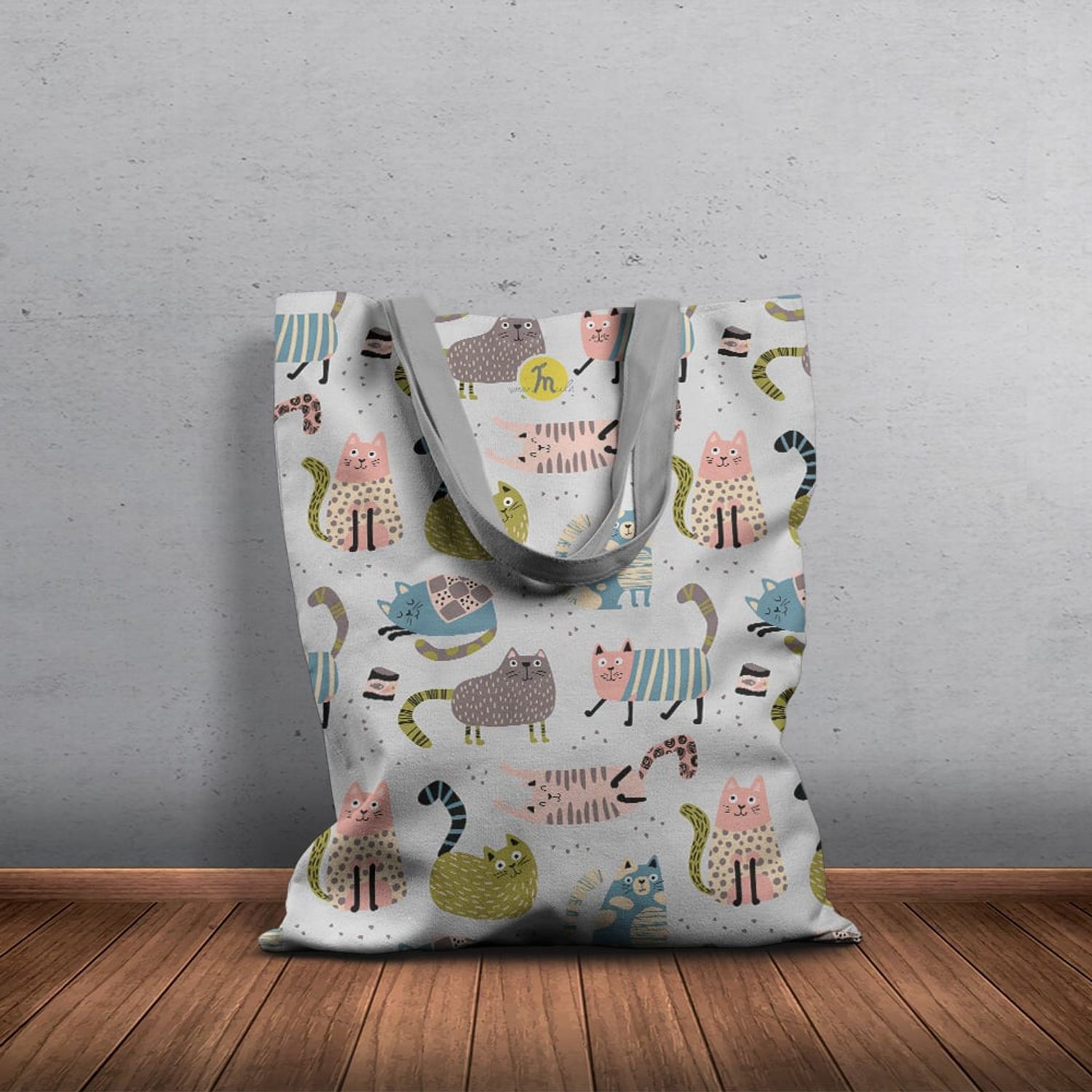 Geanta Handmade Tote Basic, Mulewear, Colaj Pisica de Casa, Multicolor, 43x37 cm fotografia produsului View 5 L