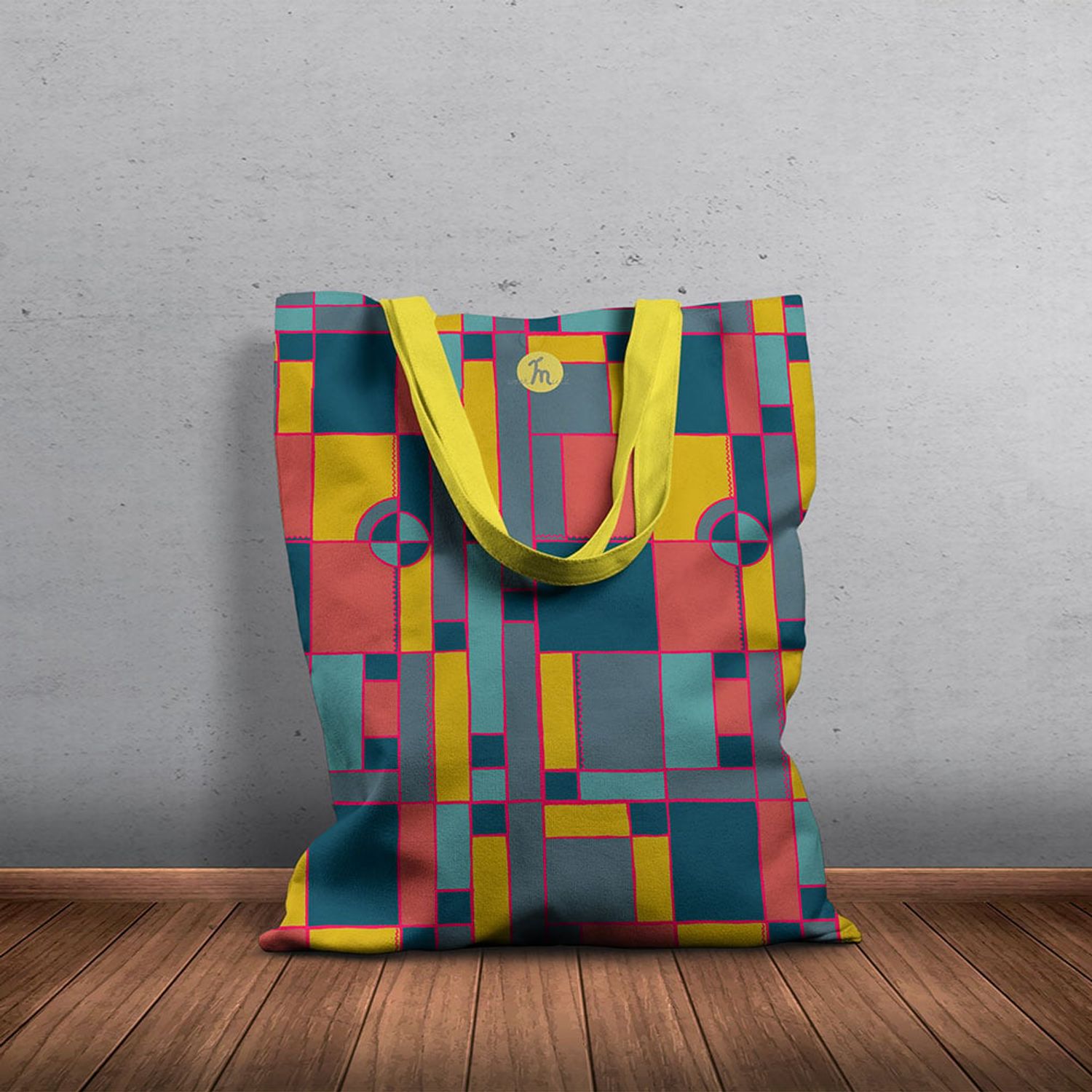 Geanta Handmade, Tote Bag Basic Original Mulewear, Geometric Abstract Desen Color Copii, Child Mumble, Multicolor, 43x37 cm fotografia produsului View 6 L