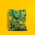 Geanta Handmade Tote Basic, Mulewear, Pisici Animatie cu Verde si Galben, Multicolor, 43x37 cm fotografia produsului View 3 S