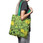 Geanta Handmade Tote Basic, Mulewear, Pisici Animatie cu Verde si Galben, Multicolor, 43x37 cm fotografia produsului View 4 S