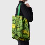 Geanta Handmade Tote Basic, Mulewear, Pisici Animatie cu Verde si Galben, Multicolor, 43x37 cm fotografia produsului View 6 S