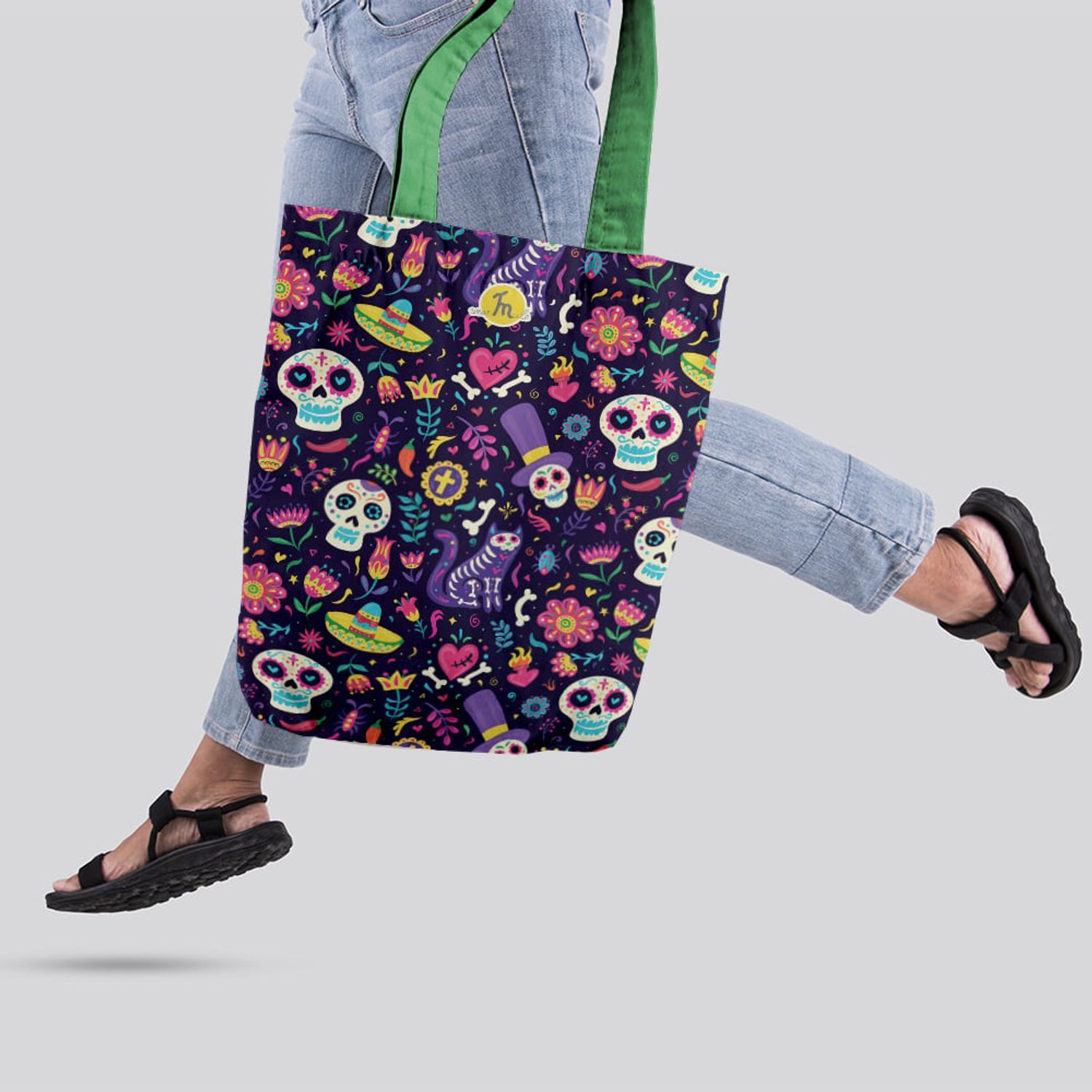 Geanta Handmade Tote Basic, Mulewear, Halloween Colaj infricosator, Multicolor, 43x37 cm fotografia produsului View 6 L