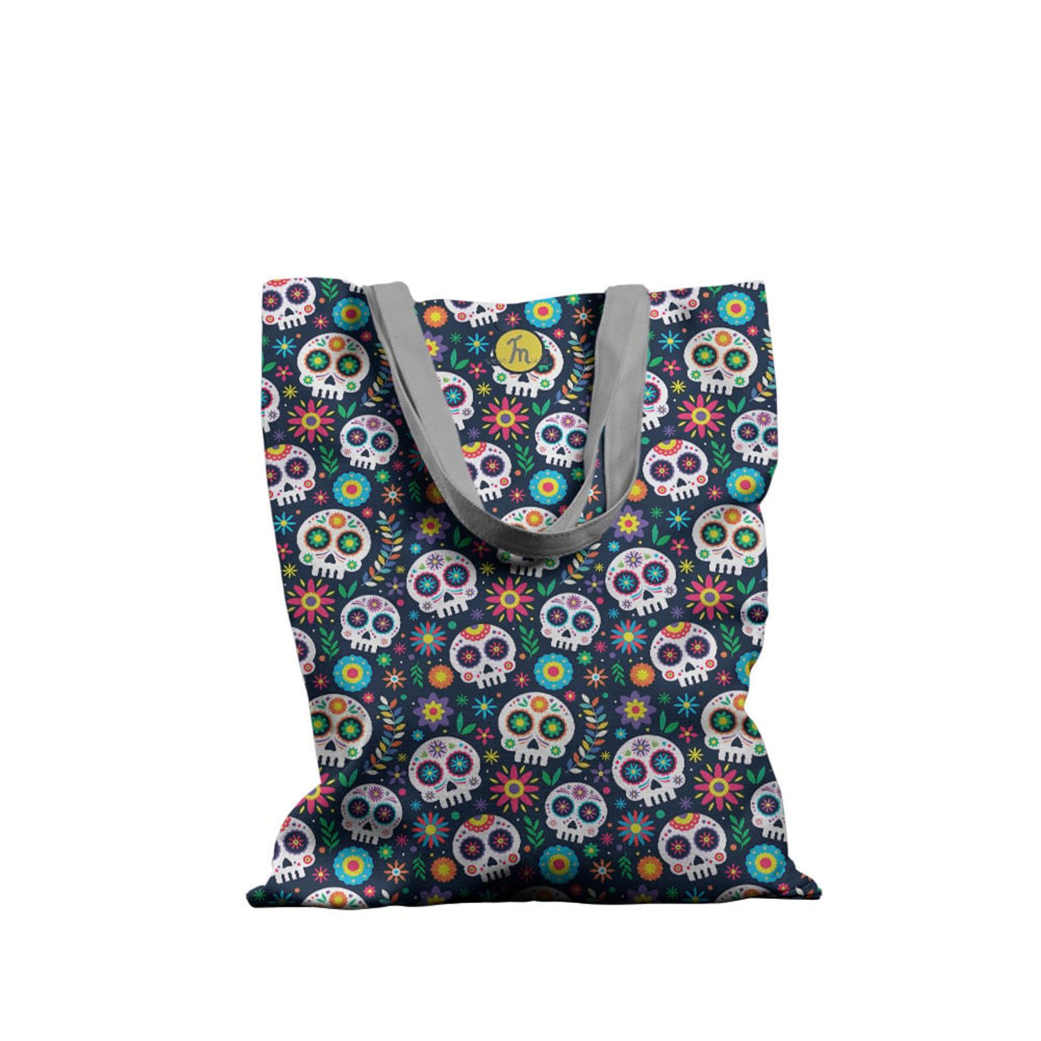 Geanta Handmade Tote Basic, Mulewear, Halloween Masti Cap de Schelet, Multicolor, 43x37 cm fotografia produsului